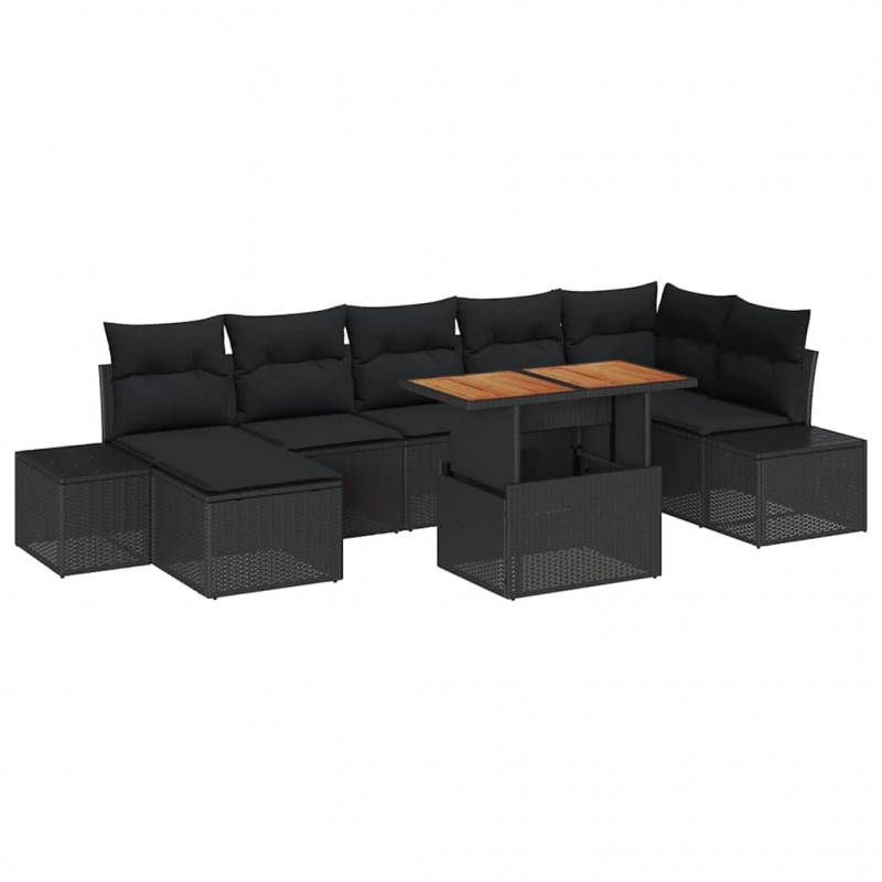 Zestaw Sof na Ogród z poduszką 8 pcs Czarny i Brązowy