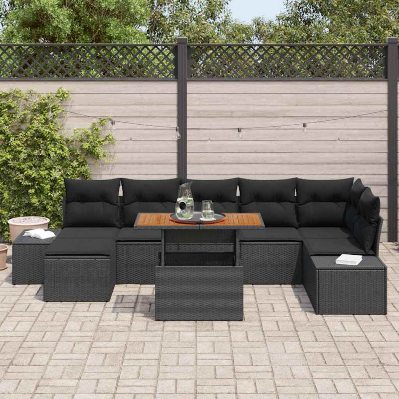 Zestaw Sof na Ogród z poduszką 8 pcs Czarny i Brązowy