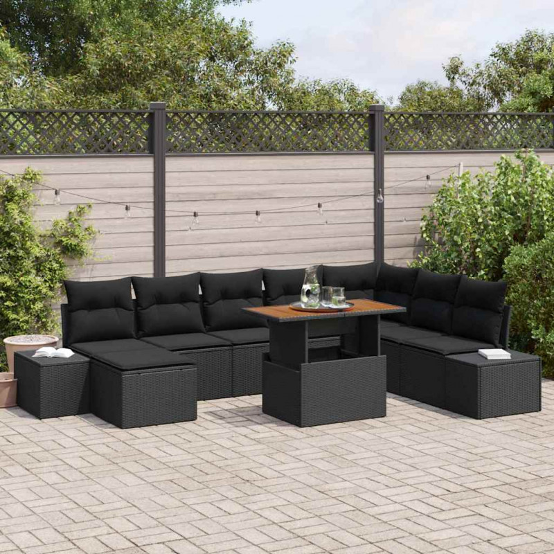 Zestaw do jadalni w ogrodzie z poduszką 9 pcs Czarny i Brązowy