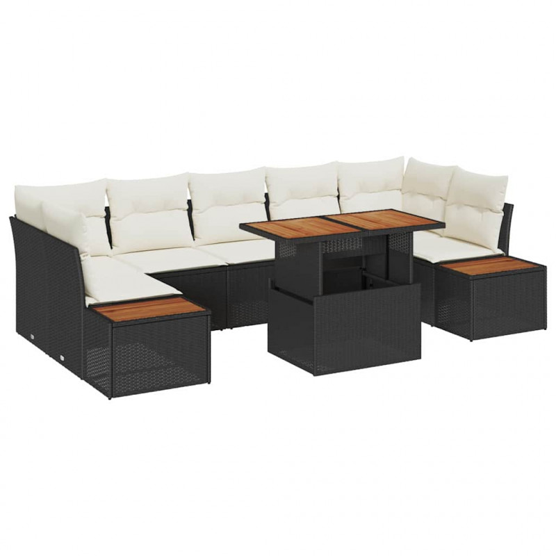 Zestaw do jadalni w ogrodzie z poduszką 8 pcs Czarny i beżowy
