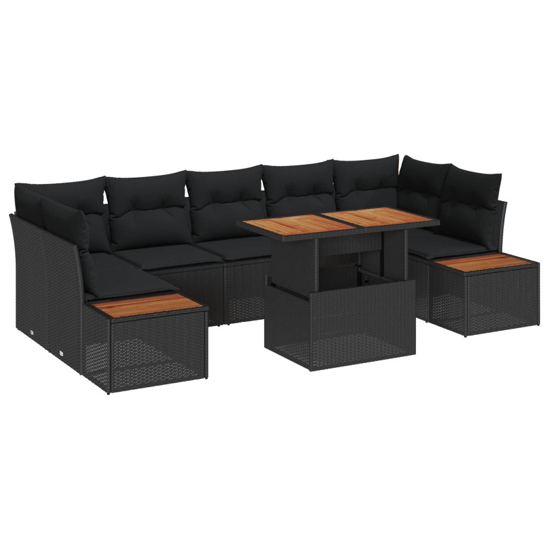 Zestaw do jadalni w ogrodzie z poduszką 8 pcs Czarny i Brązowy