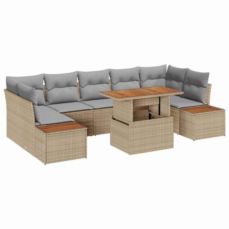 Zestaw do jadalni w ogrodzie z poduszką 8 pcs Beżowy i szary