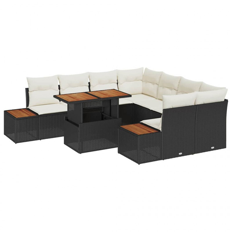 Zestaw do jadalni w ogrodzie z poduszką 9 pcs Czarny i beżowy