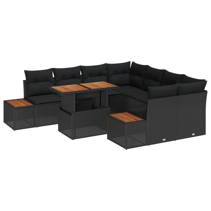 Zestaw do jadalni w ogrodzie z poduszką 9 pcs Czarny i Brązowy