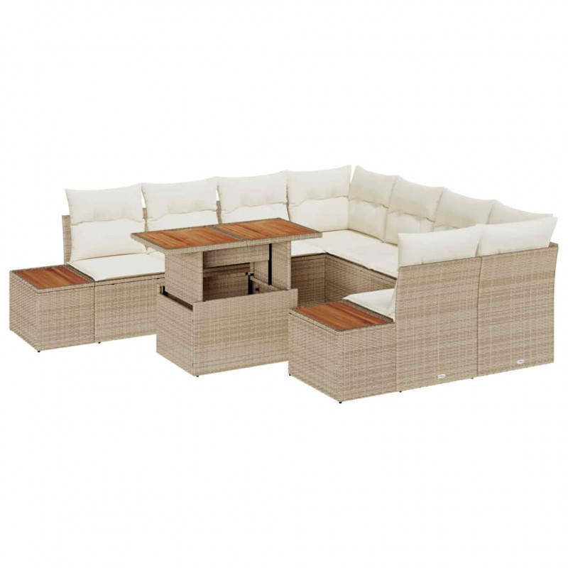 Zestaw do jadalni w ogrodzie z poduszką 9 pcs Beżowy i kremowy