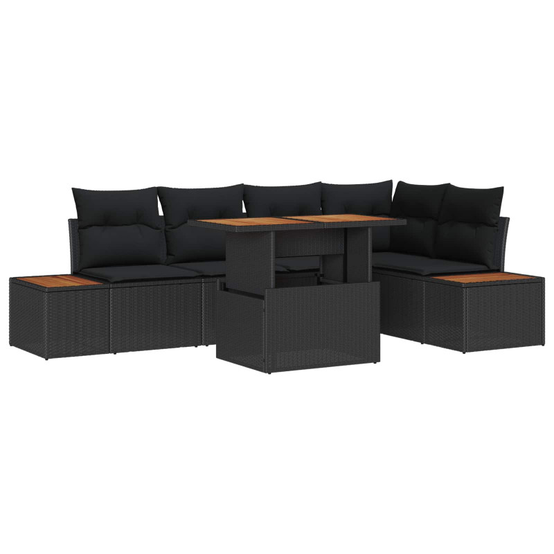 Zestaw do jadalni w ogrodzie z poduszką 6 pcs Czarny i Brązowy