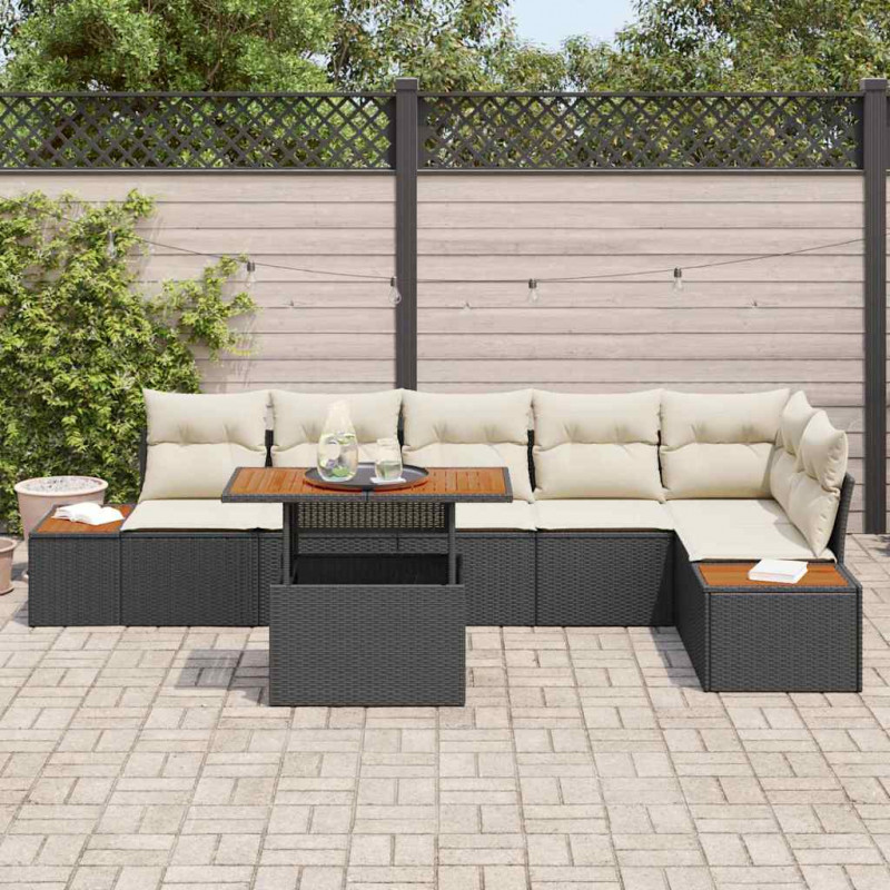 Zestaw do jadalni w ogrodzie z poduszką 7 pcs Czarny i beżowy