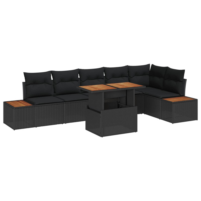 Zestaw do jadalni w ogrodzie z poduszką 7 pcs Czarny i Brązowy