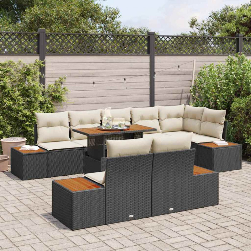 Zestaw do jadalni w ogrodzie z poduszką 9 pcs Czarny i beżowy