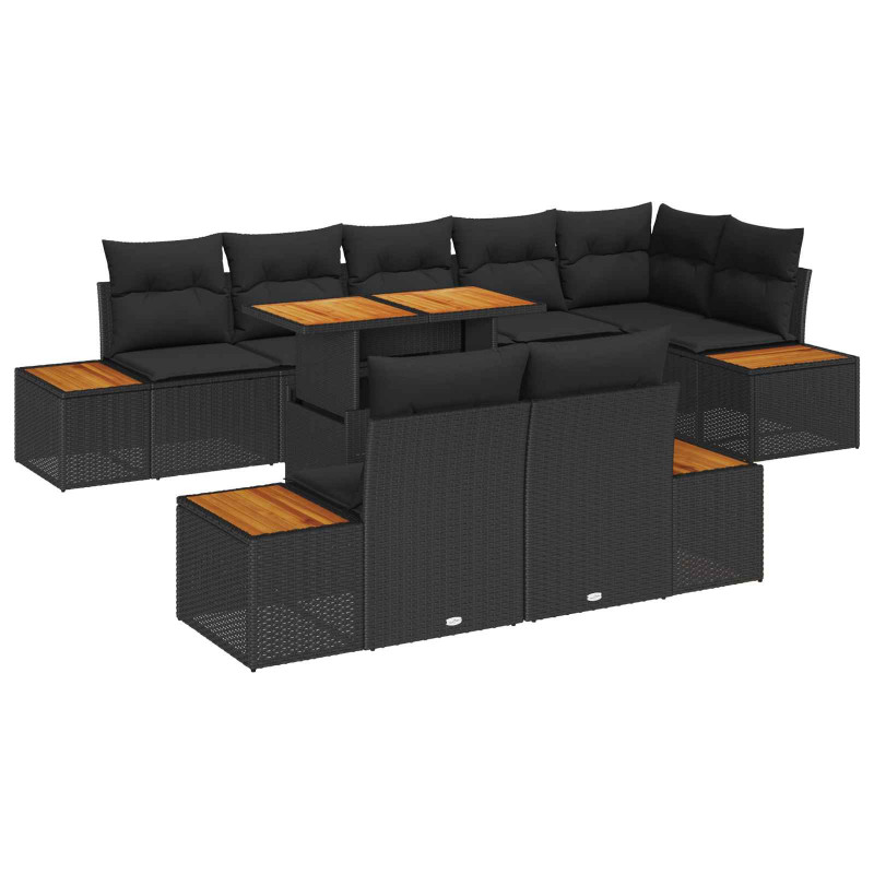 Zestaw do jadalni w ogrodzie z poduszką 9 pcs Czarny i Brązowy