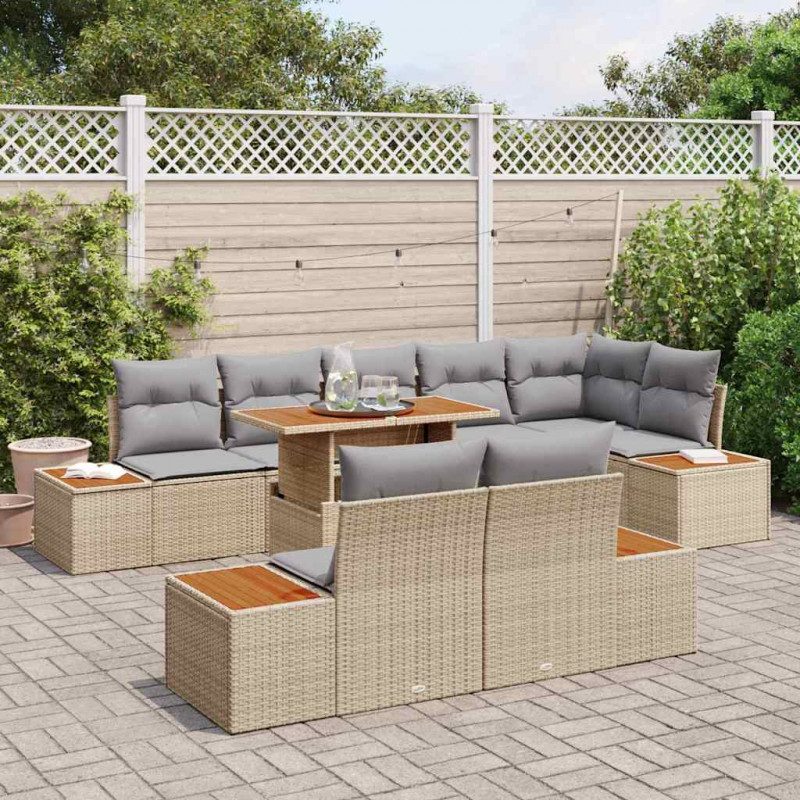 Zestaw do jadalni w ogrodzie z poduszką 9 pcs Beżowy i szary
