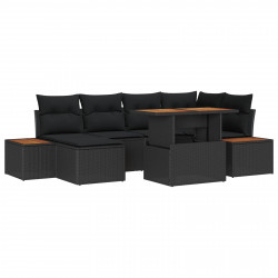 Zestaw do jadalni w ogrodzie z poduszką 7 pcs Czarny i Brązowy