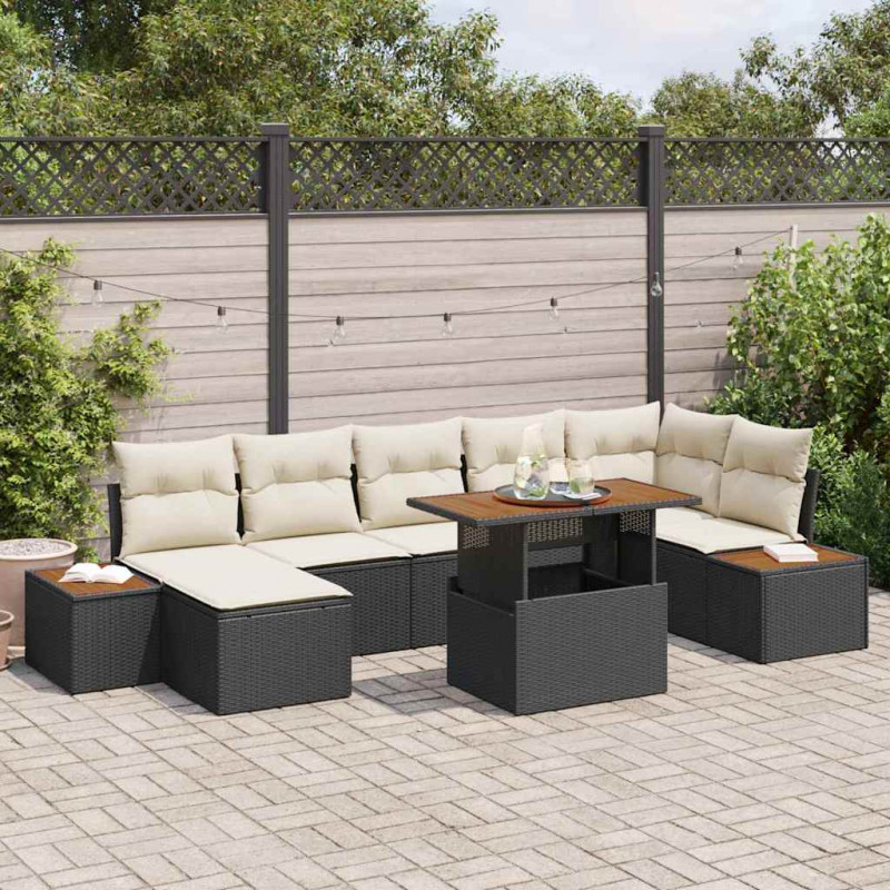 Zestaw do jadalni w ogrodzie z poduszką 8 pcs Czarny i beżowy