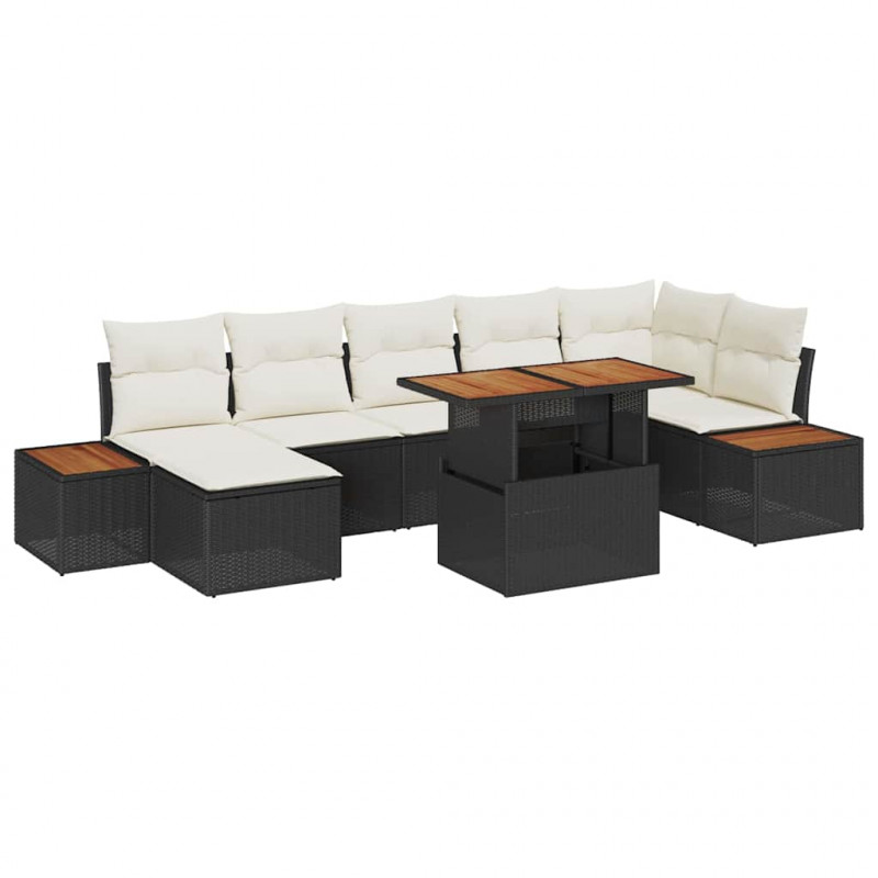 Zestaw do jadalni w ogrodzie z poduszką 8 pcs Czarny i beżowy
