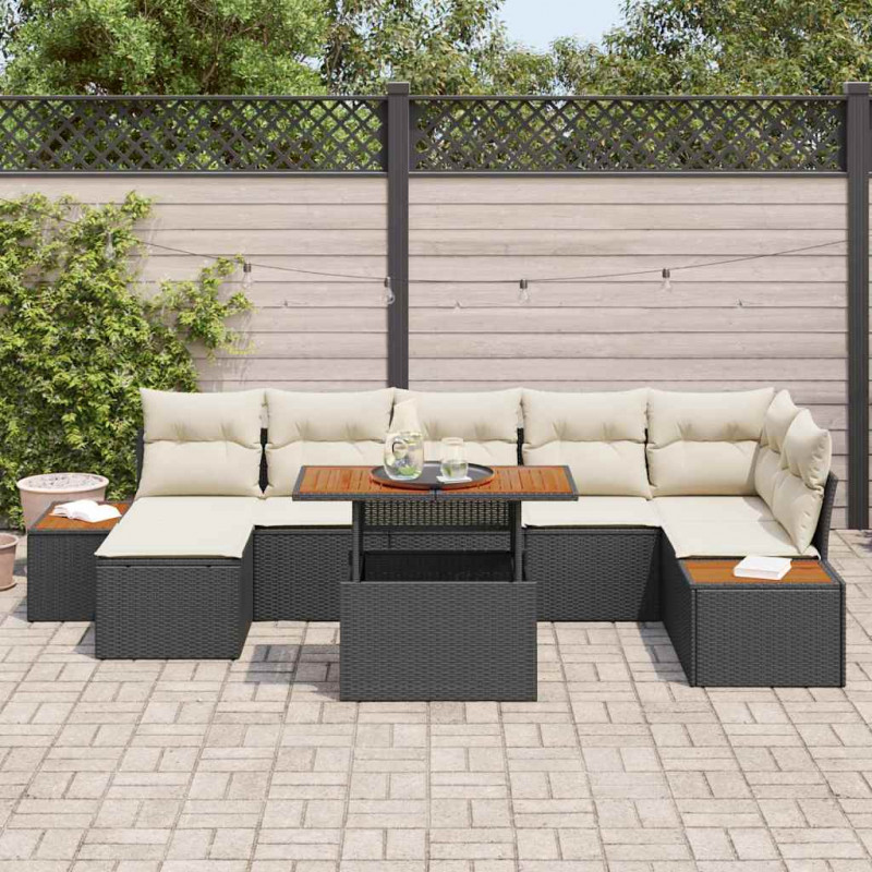 Zestaw do jadalni w ogrodzie z poduszką 8 pcs Czarny i beżowy