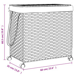 Kosz na pranie z kółkami, czarny, 60x35x60,5 cm, rattan