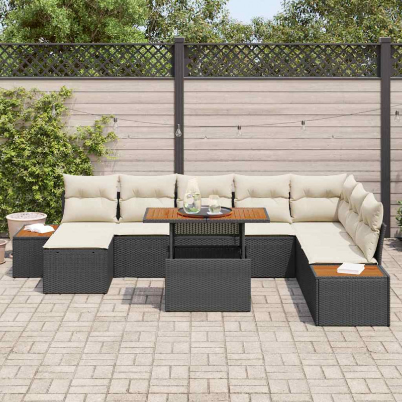 Zestaw do jadalni w ogrodzie z poduszką 9 pcs Czarny i beżowy
