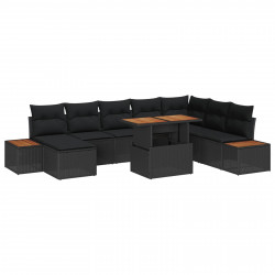 Zestaw do jadalni w ogrodzie z poduszką 9 pcs Czarny i Brązowy