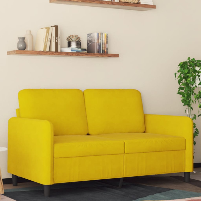 Sofa 2-osobowa, żółta, 120 cm, tapicerowana aksamitem