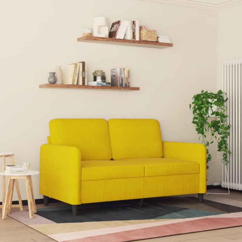 Sofa 2-osobowa, żółta, 120 cm, tapicerowana aksamitem
