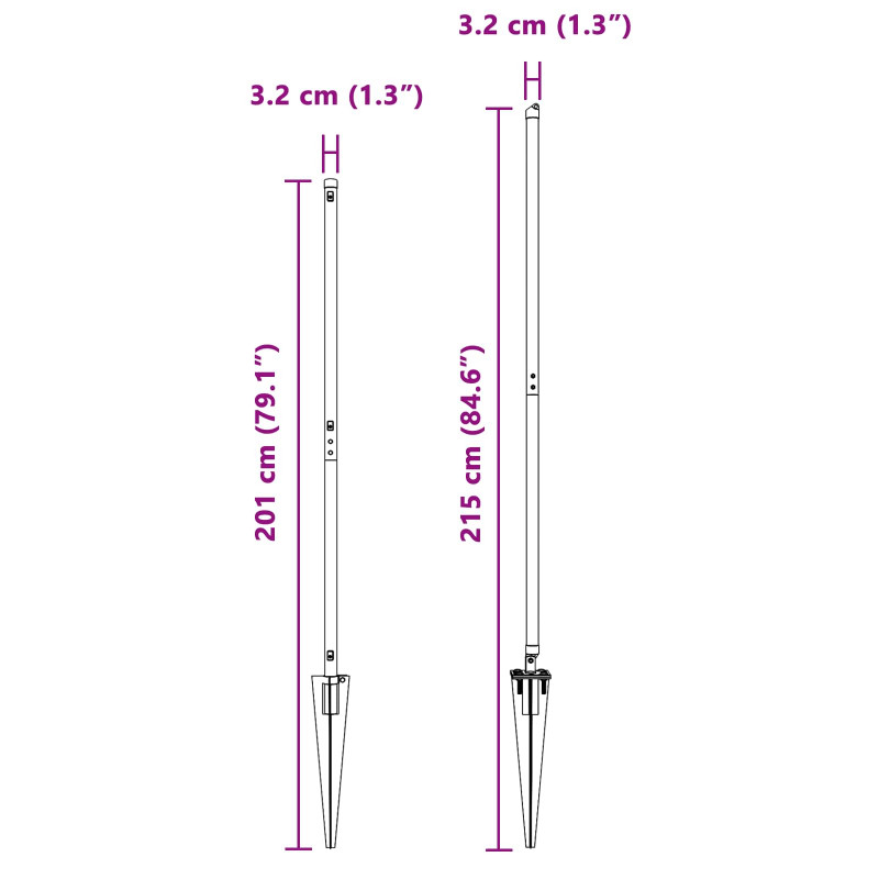 Słupek ogrodzeniowy. 26 pcs Szary 3,2 x 3,2 x 215 cm