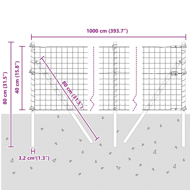 Ogrodzenie z słupkiem Zielony 0,4 x 10 m Stal i PVC