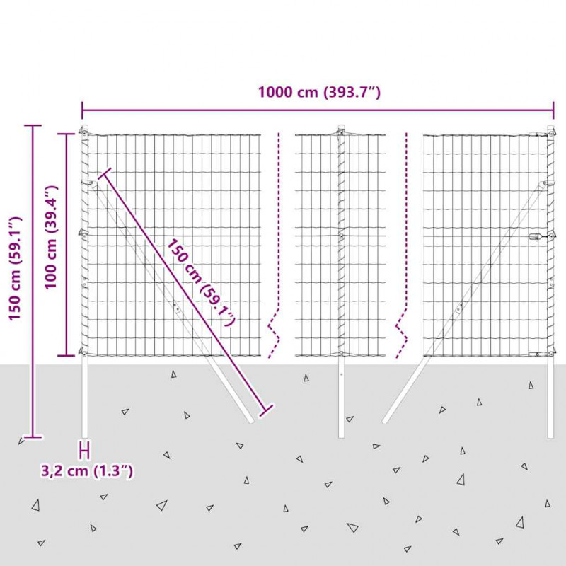 Ogrodzenie z słupkiem Zielony 1 x 10 m Stal i PVC
