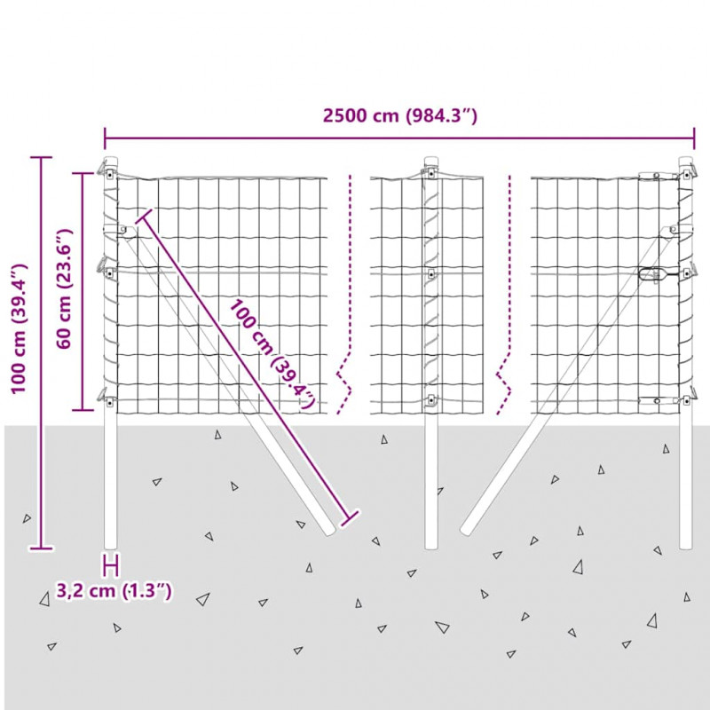 Ogrodzenie z słupkiem Zielony 0,6 x 25 m Stal i PVC