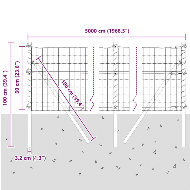 Ogrodzenie z słupkiem Zielony 0,6 x 50 m Stal i PVC
