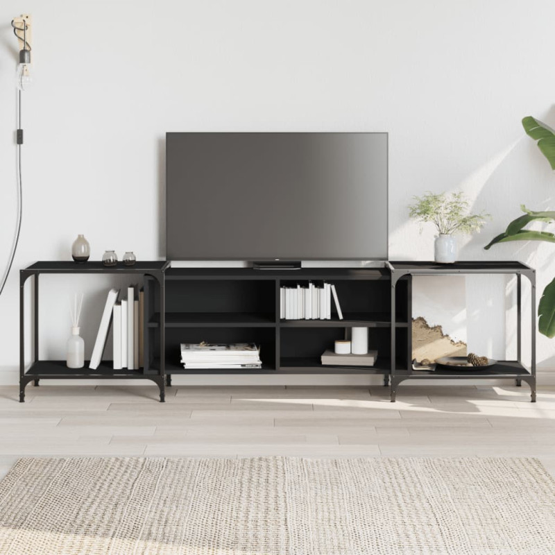 Szafka pod TV, czarna, 203x37x50 cm, materiał drewnopochodny