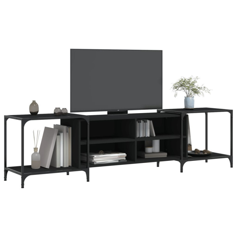 Szafka pod TV, czarna, 203x37x50 cm, materiał drewnopochodny
