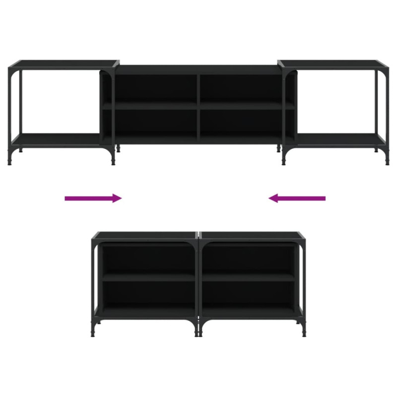 Szafka pod TV, czarna, 203x37x50 cm, materiał drewnopochodny