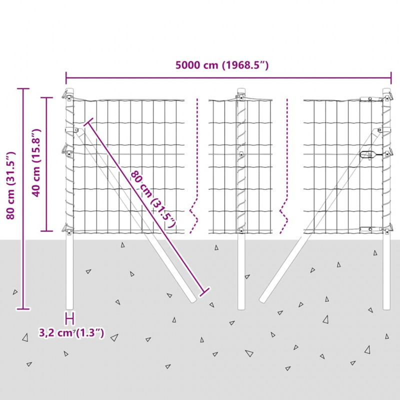 Ogrodzenie z słupkiem Zielony 0,4 x 50 m Stal i PVC