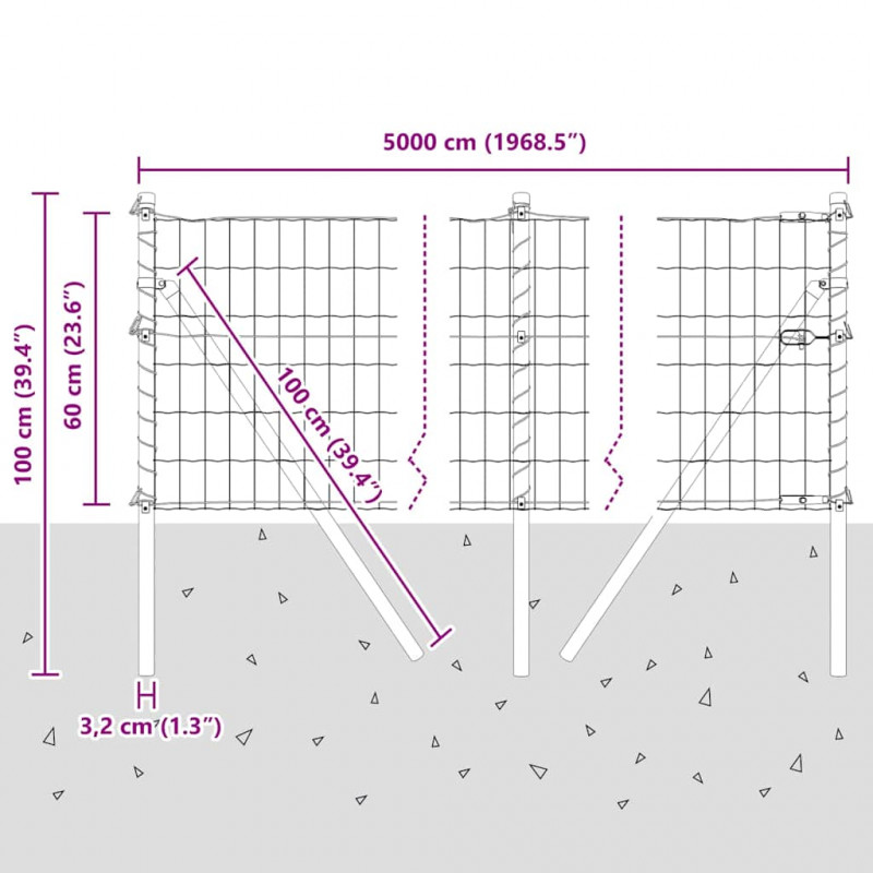 Ogrodzenie z słupkiem Zielony 0,6 x 50 m Stal i PVC