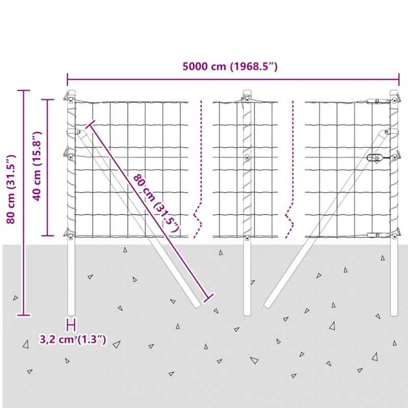 Ogrodzenie z słupkiem Zielony 0,4 x 50 m Stal i PVC