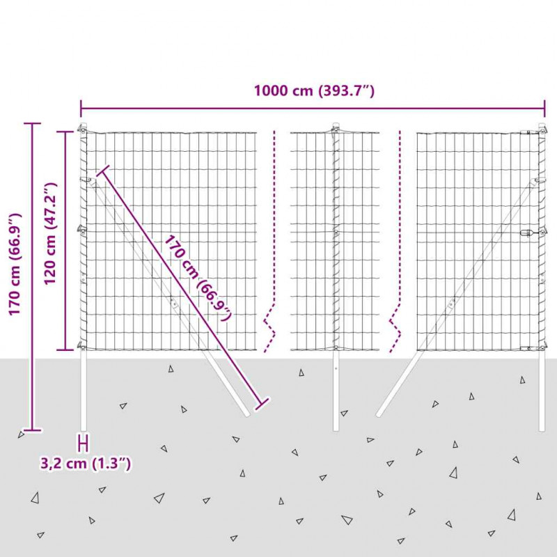 Ogrodzenie z słupkiem Szary 1,2 x 10 m Stal i PVC