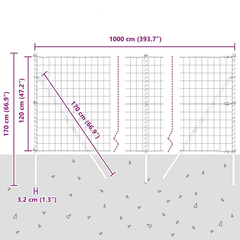 Ogrodzenie z słupkiem Szary 1,2 x 10 m Stal i PVC