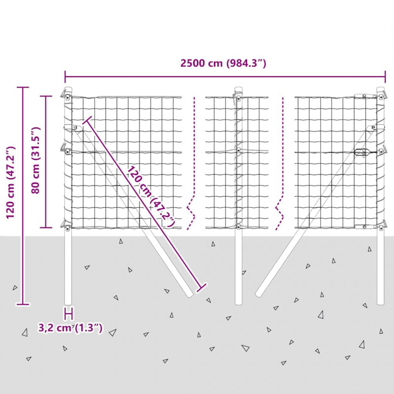 Ogrodzenie z słupkiem Szary 0,8 x 25 m Stal i PVC