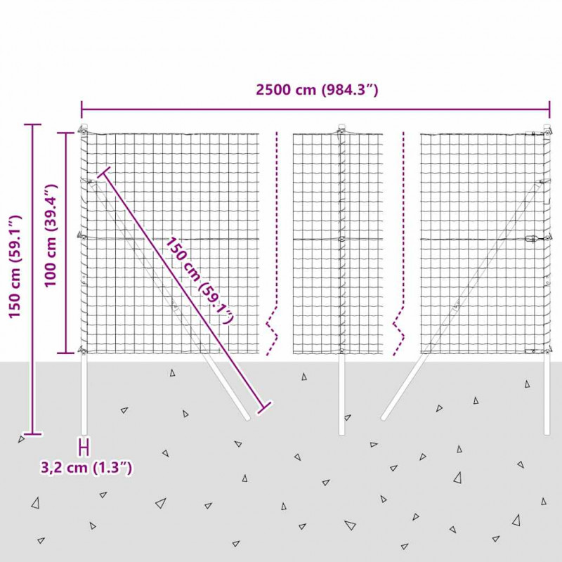 Ogrodzenie z słupkiem Szary 1 x 25 m Stal i PVC