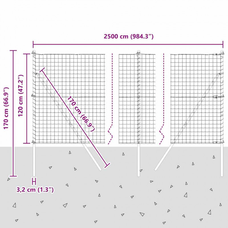 Ogrodzenie z słupkiem Szary 1,2 x 25 m Stal i PVC
