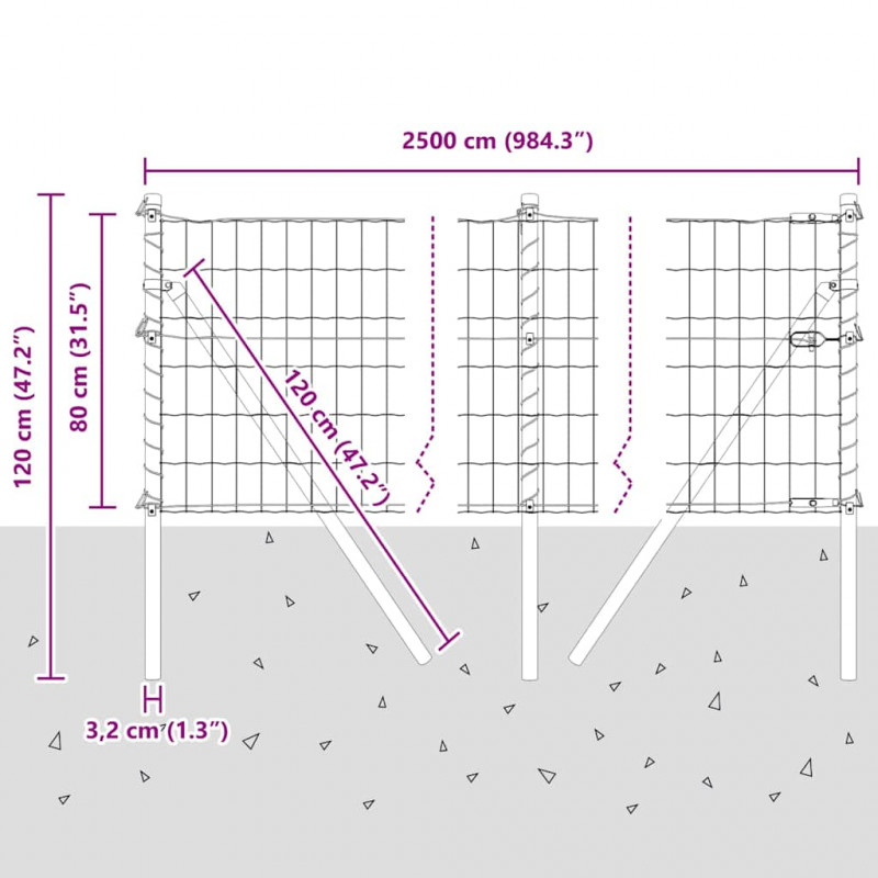 Ogrodzenie z słupkiem Szary 0,8 x 25 m Stal i PVC
