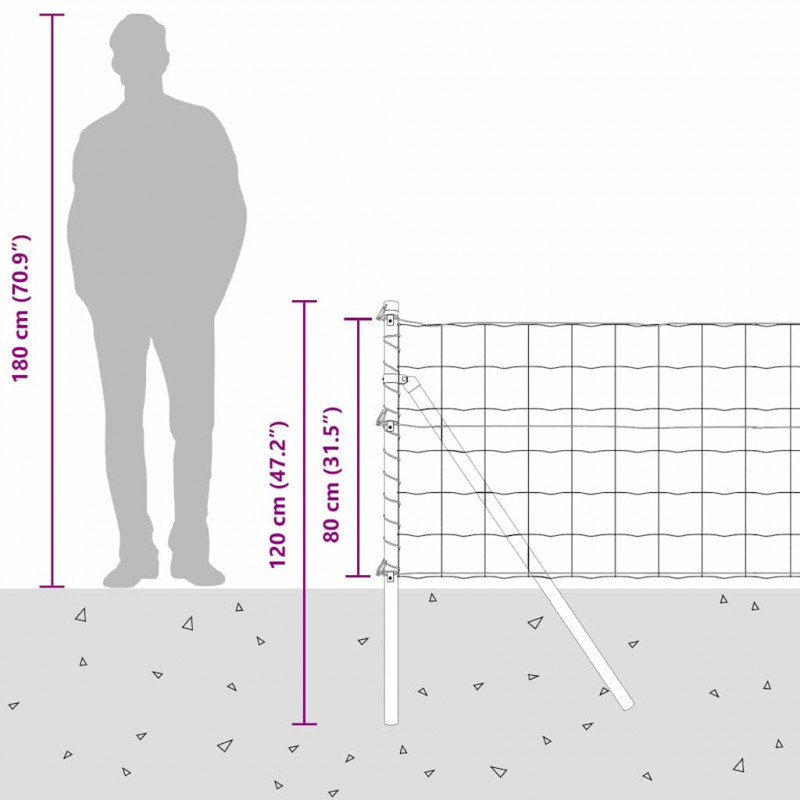 Ogrodzenie z słupkiem Szary 0,8 x 25 m Stal