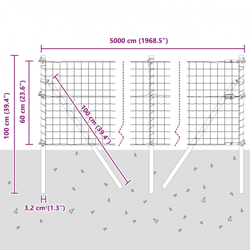 Ogrodzenie z słupkiem Szary 0,6 x 50 m Stal i PVC
