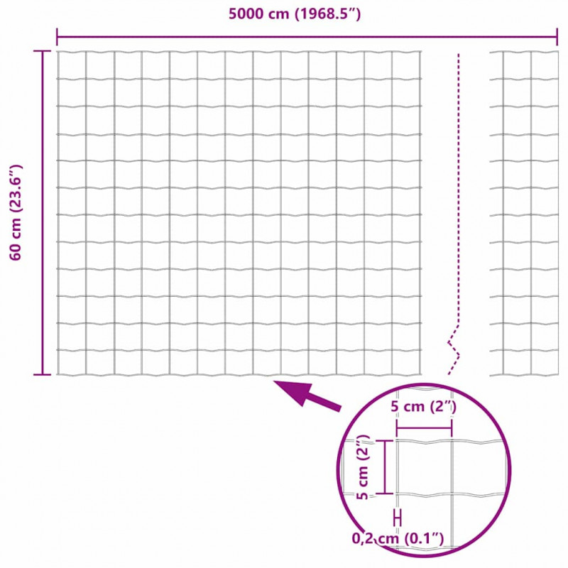 Ogrodzenie z słupkiem Szary 0,6 x 50 m Stal i PVC