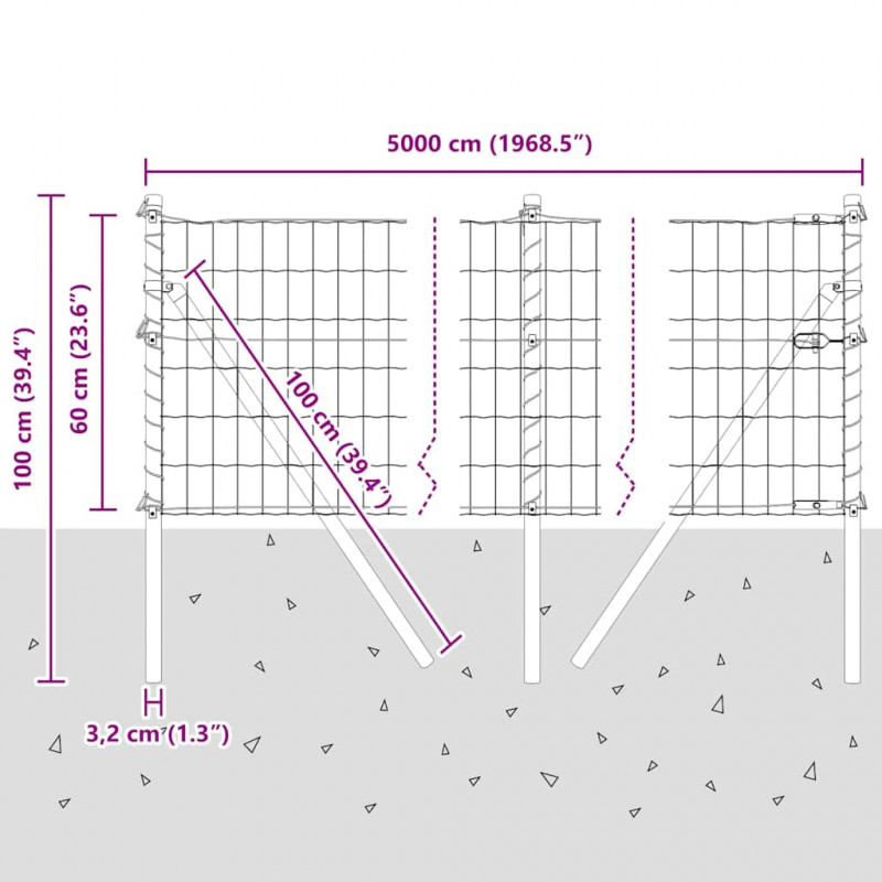 Ogrodzenie z słupkiem Szary 0,6 x 50 m Stal i PVC