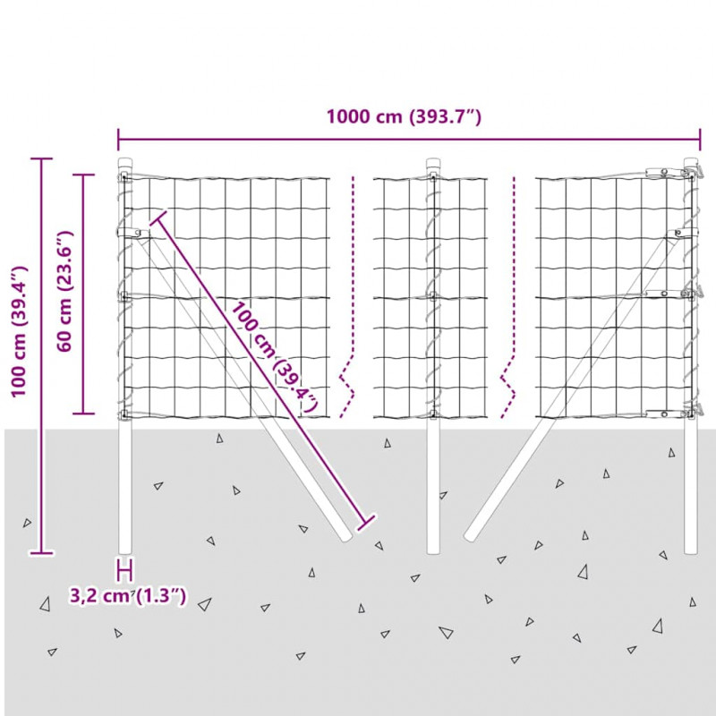 Ogrodzenie z słupkiem Szary 0,6 x 10 m Stal i PVC