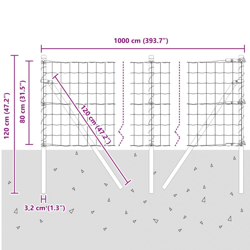 Ogrodzenie z słupkiem Szary 0,8 x 10 m Stal
