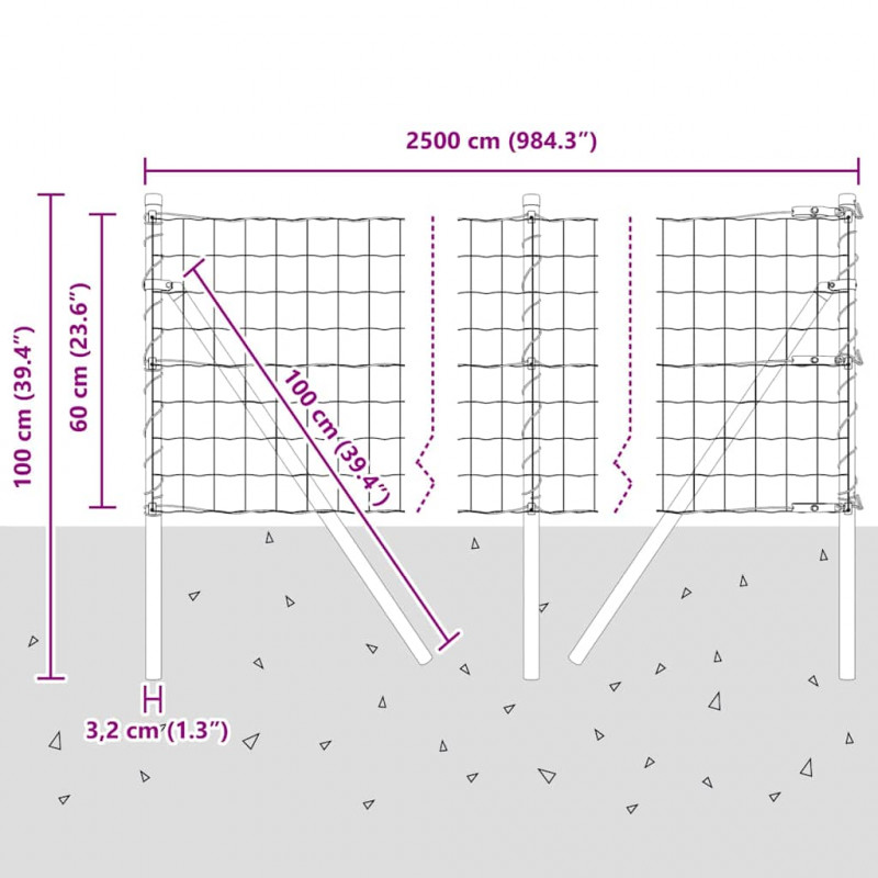 Ogrodzenie z słupkiem Szary 0,6 x 25 m Stal i PVC
