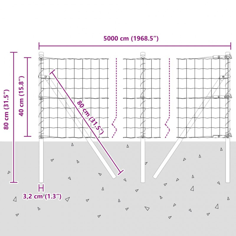 Ogrodzenie z słupkiem Szary 0,4 x 50 m Stal i PVC