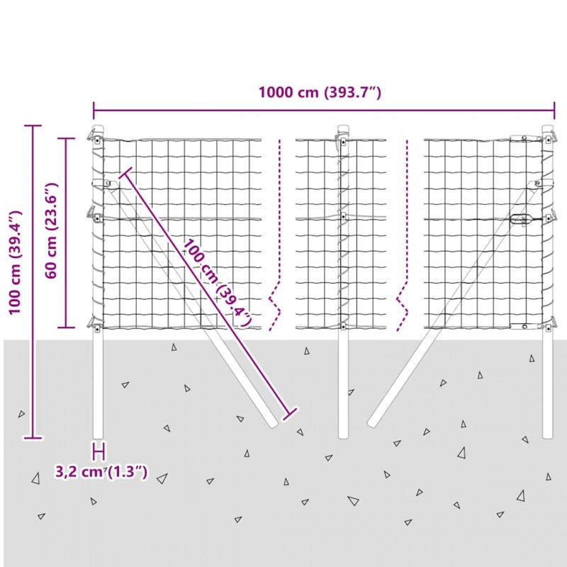 Ogrodzenie z słupkiem Srebrny 0,6 x 10 m Stal i PVC